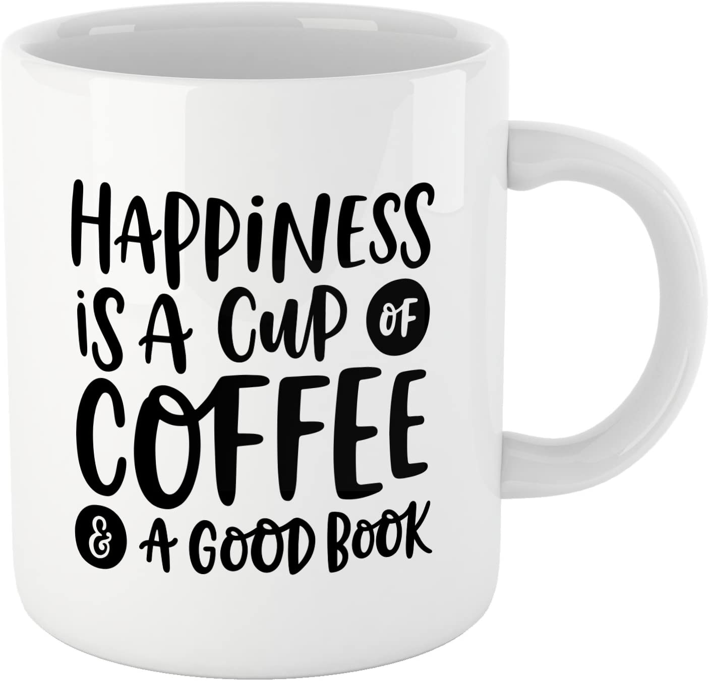 Book Lovers Reading Mug, BW Quote – Happiness is A Cup of Coffee & A Good Book