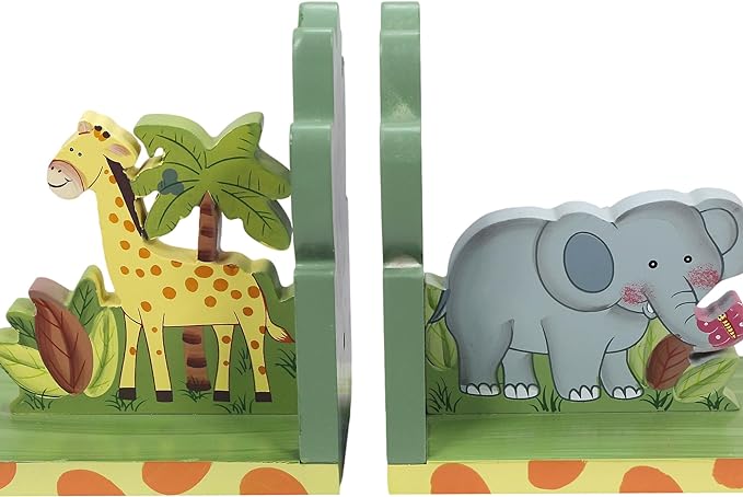 Fantasy Fields – Sunny Safari Animals Thematic Set of 2 Sturdy Wooden Bookends for Kids