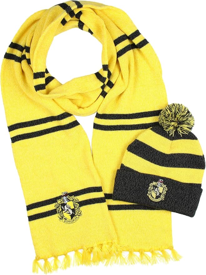 Harry Potter Hogwarts Houses Knit Hufflepuff Scarf & Pom Beanie Set