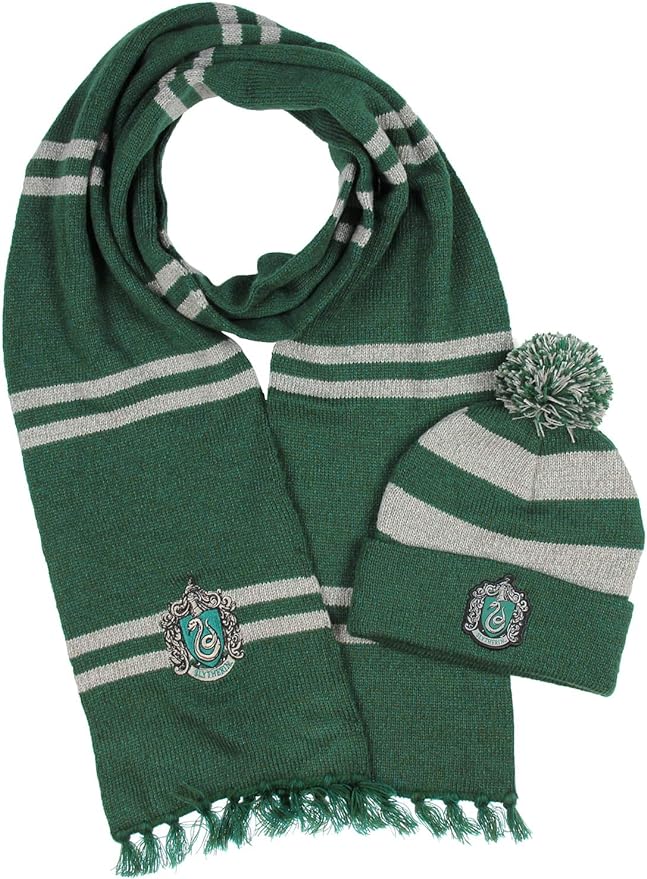 Harry Potter Hogwarts Houses Knit Slytherin Scarf & Pom Beanie Set