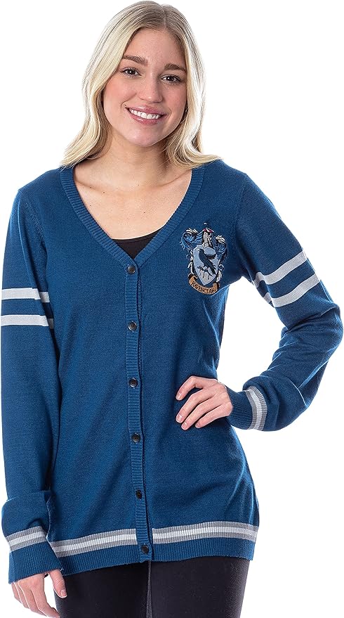 Harry Potter Womens Ravenclaw House Open Front Cardigan Juniors Knit Sweater