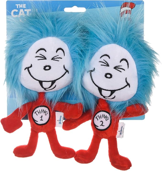 The Cat in The Hat 2 Piece Plush Cat Toys with Catnip Inside |9 Inch Plush Big Head Cat Toys from Dr. Seuss | Stuffed Animal Cat Toys with Cat in The Hat's Thing 1 and Thing 2